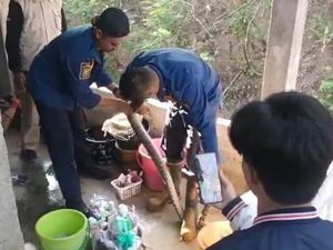 Bikin Panik! Piton 3 Meter Mlungker Depan Kamar Mandi Ponpes di Boyolali