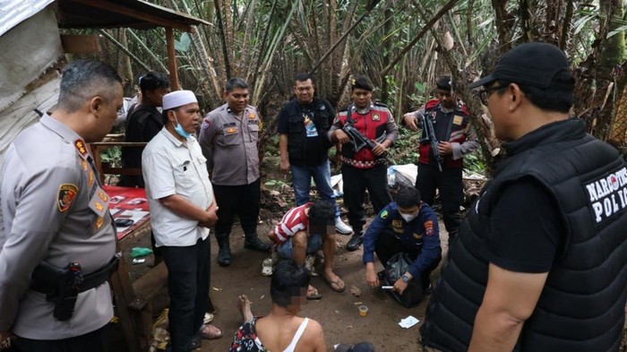 Suasana penggerebekan di sebuah kebun salak, di Tapanuli Selatan, Sumut.