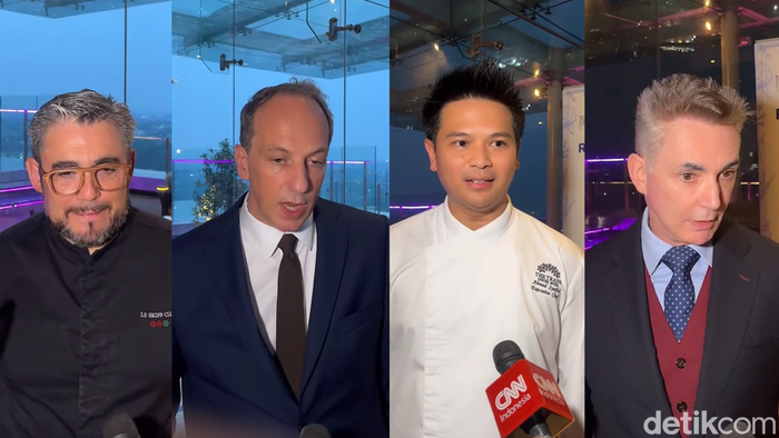 Konferensi pers Rendez-vous Rasa yang dihadiri oleh Chef Stphane Carrade, Duta Besar Prancis Fabien Penone, Chef Ahmad Syaiful, dan General Manager The Trans Luxury Hotel Bandung Marcel Jacquat pada Senin (28/9/2026)