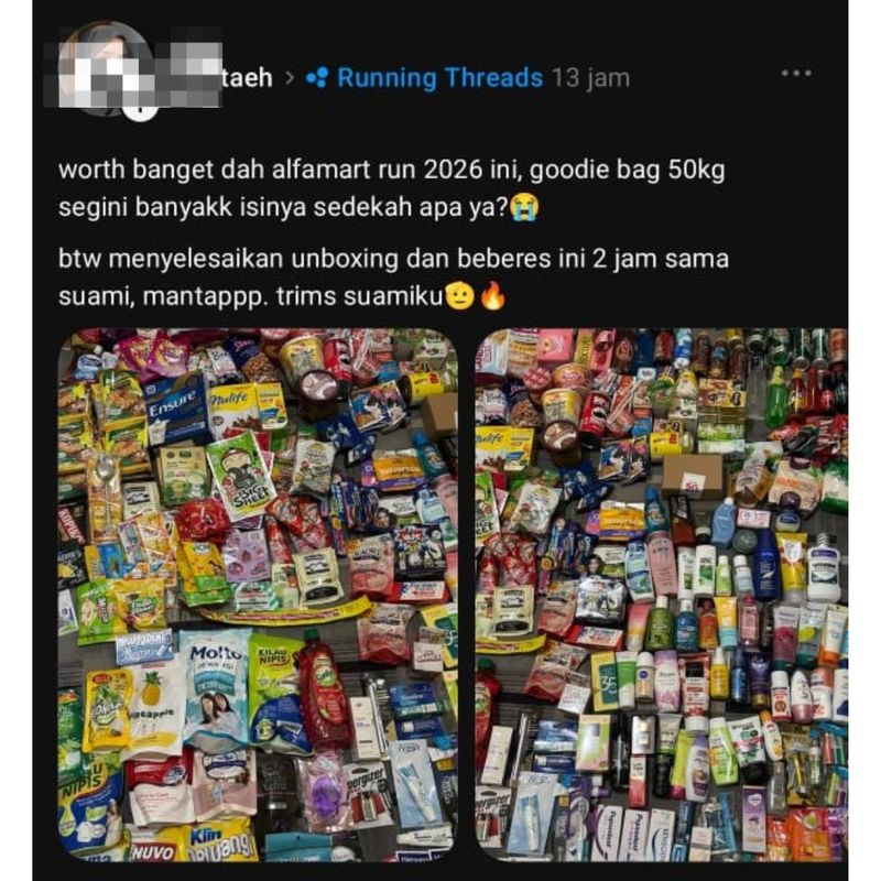 Ramai di Medsos, Peserta Alfamart Run 2026 Unboxing Goodie Bag 50 Kg