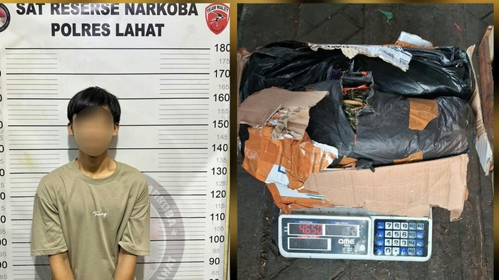 Tampang pelaku saat diamankan berserta barang bukti di Polres Lahat
