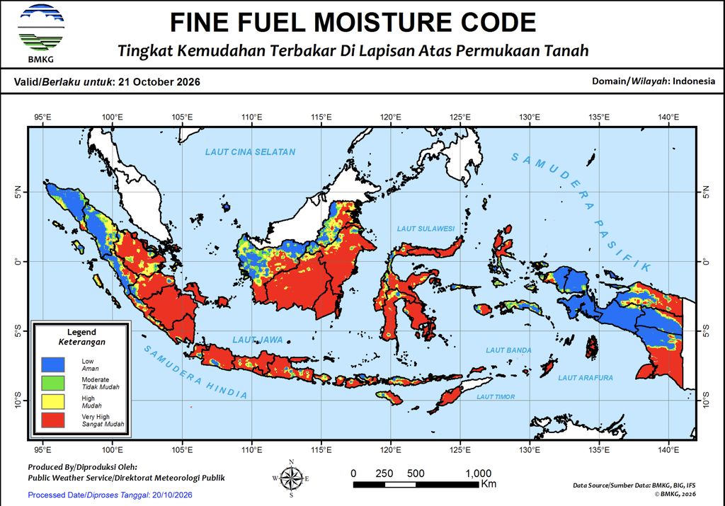 BMKG Proyeksi Wilayah RI Mudah terbakar, prediksi BMKG untuk 21 Oktober 2026. (Dok BMKG)
