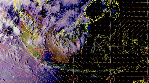Citra satelit wilayah terdampak asap karhutla ditunjukkan dengan garis berwarna ungu, Bali tidak termasuk