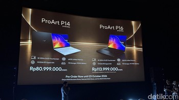 Sebelum pre-order, siapkan dulu duitnya. Asus ProArt P14 dibanderol dengan harga Rp 80.999.000, sementara ProArt P16 dapat diperoleh dengan harga Rp 113.999.000. Foto: Virgina Maulita Putri/detikINET