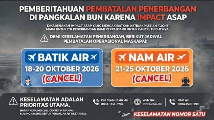 Pengumuman pembatalan penerbangan Bandara Iskandar Pangkalan Bun, (dok istimewa)