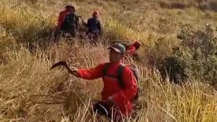 Tangkapan layar video tim gabungan melakukan pemadaman kebakaran di Gunung Arjuno-Welirang.