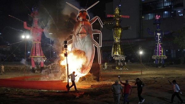 Cara Warga India Kampanye Kebersihan: Bakar Patung Kecoa Raksasa