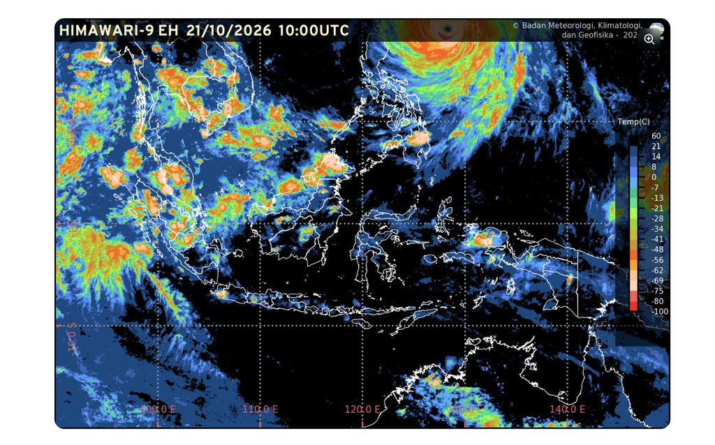 Citra Satelit Himawari Rabu (21/10/2026) menunjukan minimnya potensi hujan di Indonesia. (Dok. BMKG)