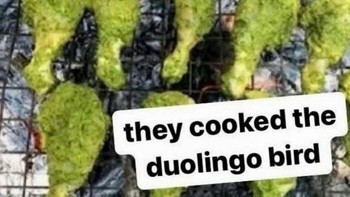 Duolingo, apakah kamu baik-baik saja? Deretan makanan berwarna hijau di atas panggangan ini sekilas mengingatkan pada maskot burung hantu Duolingo. Netizen pun langsung berimajinasi liar. Foto: Boredpanda