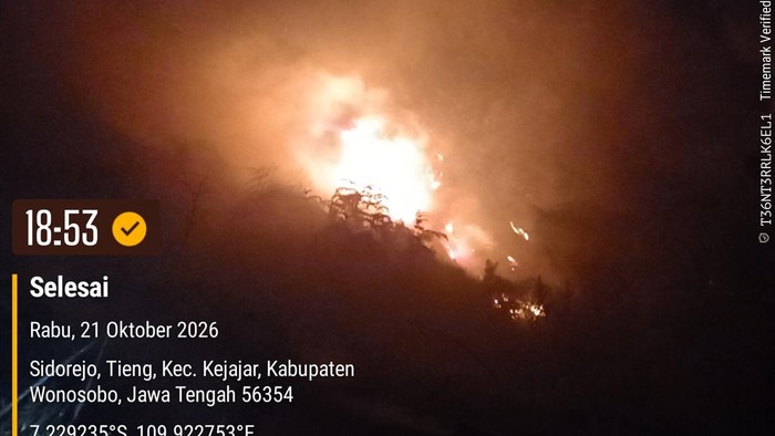 Kebakaran Gunung Pakuwaja di Kecamatan Kejajar, Kabupaten Wonosobo, Rabu (21/10/2026).
