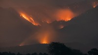 Kebakaran hutan dan lahan (karhutla) melanda kawasan Gunung Arjuno, Lawang, Kabupaten Malang, Jawa Timur. Api membakar vegetasi di kawasan tersebut, kemairn. ANTARA FOTO/Irfan Sumanjaya