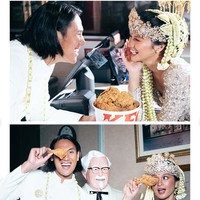 Selain berpose di dalam supermarket, keduanya juga menjalani pemotretan di restoran cepat saji, KFC. Sean diketahui juga merupakan cucu dari Dick Gelael, pendiri KFC Indonesia. Foto: Instagram/@hanamalasan