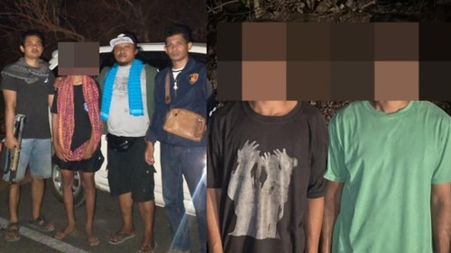 Tiga pelaku pembacokan di Desa Dumu, Kecamatan Langgudu, Kabupaten Bima, NTB yang ditangkap Polisi, pada Rabu (21/10/2026) dinihari. (Dok. Polres Bima Kota)