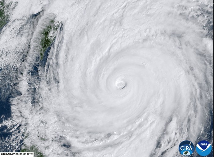 A close up of the eye of Typhoon Champi swirling over the Philippine Sea, as seen from space on October 21, 2026 in this screengrab taken from a handout GIF image. CSU/CIRA and JMA/JAXA /Handout via REUTERS    THIS IMAGE HAS BEEN SUPPLIED BY A THIRD PARTY. MANDATORY CREDIT. OVERLAYS FROM SOURCE.
