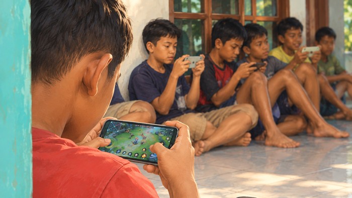 Ilustrasi anak kecanduan main game