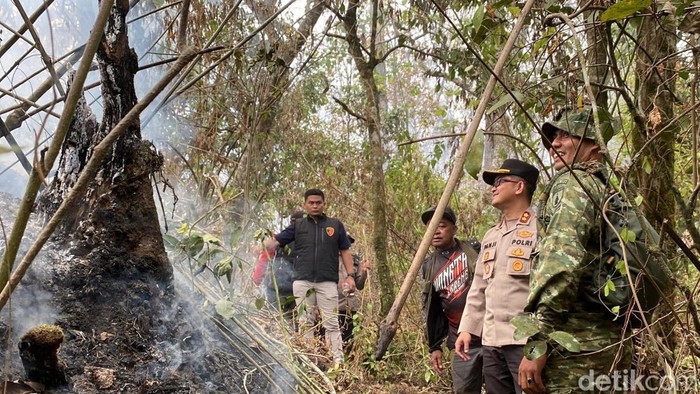 Tim gabungan melakukan peninjauan titik kebakaran dan melakukan upaya pemadaman manual