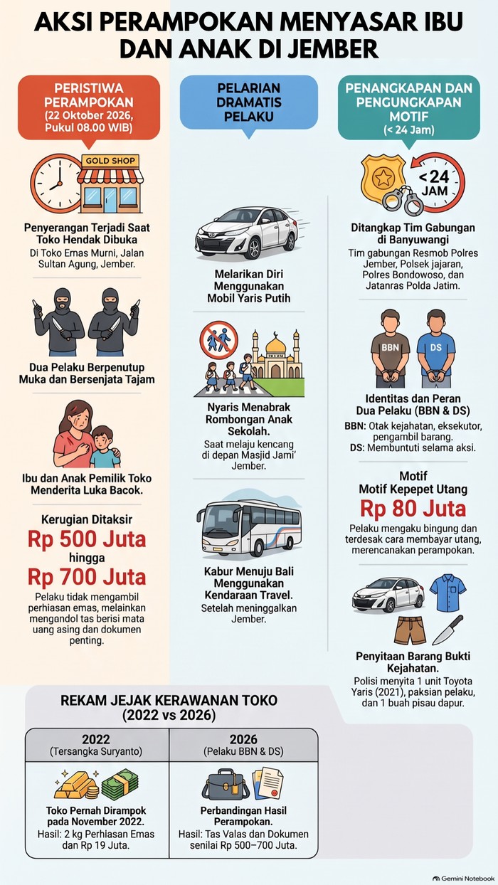 Infografis Perampokan toko emas di Jember