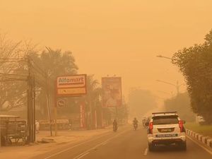 Potret Langit Palangka Raya Menguning Berselimut Kabut Asap Berbahaya