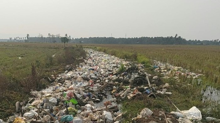 Kiriman sampah membanjiri sawah warga di Polman.