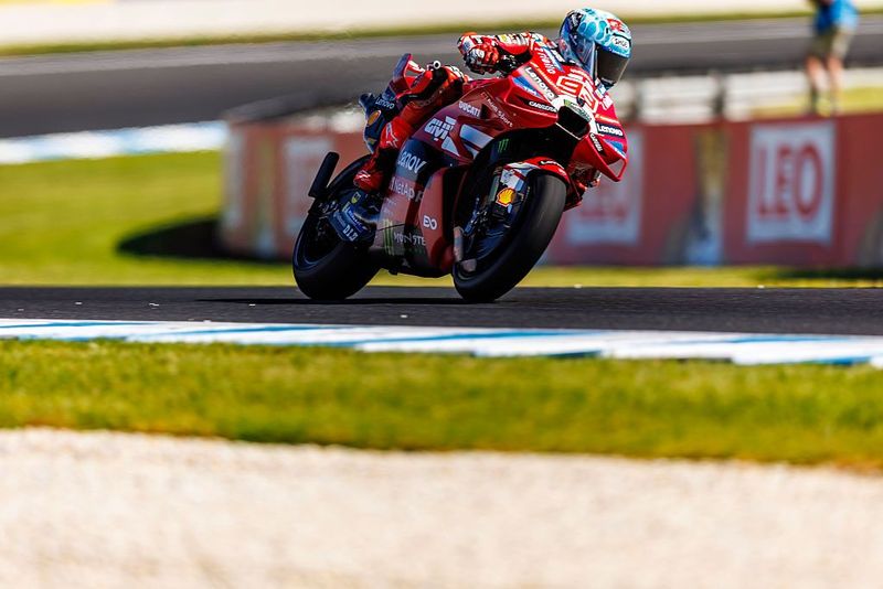 Marc Marquez, number 93 Ducati Lenovo Team rider, during practice at the 2026 MotoGP Red Bull Grand Prix of Australia in Cowes, Australia, on October 23, 2026. (Photo by Stephen Blackberry/NurPhoto via Getty Images)