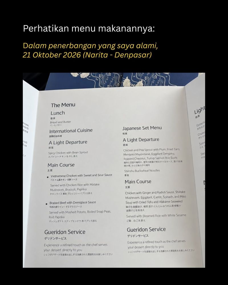 Menu makanan di Garuda Indonesia