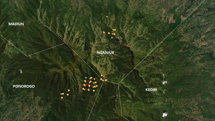 Titik panas di Gunung Wilis yang masih ditemukan.