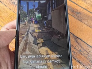 Baru Diperbaiki, Trotoar di Dekat Kantor Pemkot Cimahi Ambles