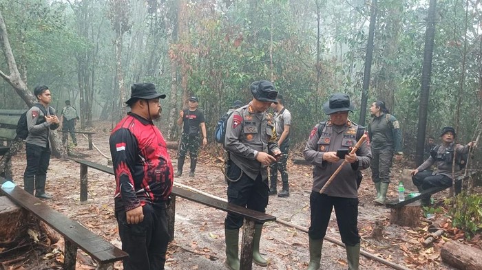 Dansatbrimob cek lokasi kebakaran hutan di TN Tanjung Puting setelah hujan turun.