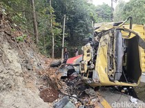 Truk Boks Tabrak Tebing di Jalur Cisarakan Sukabumi, Dua Orang Luka