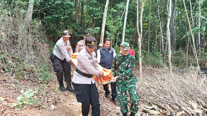 Evakuasi jenazah lansia yang meninggal usai terjatuh dari pohon melinjo di Dlingo, Bantul, Senin (26/10/2026).