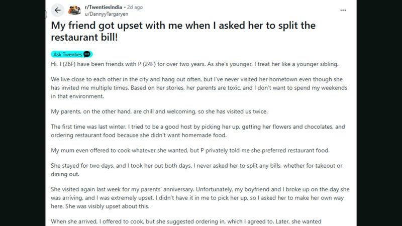 Minta Split Bill Makanan, Wanita Ini Justru Dicap 'Teman yang Buruk'