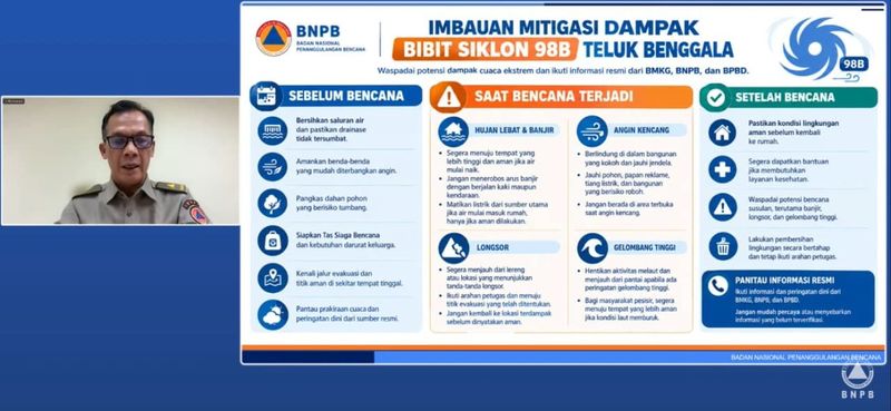 Tangkapan layar konferensi pers yang disiarkan langsung via YouTube BNPB