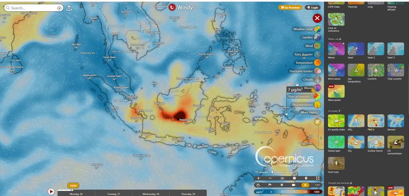 Windy.com untuk pantau pergerakan angin dan asap karhutla.