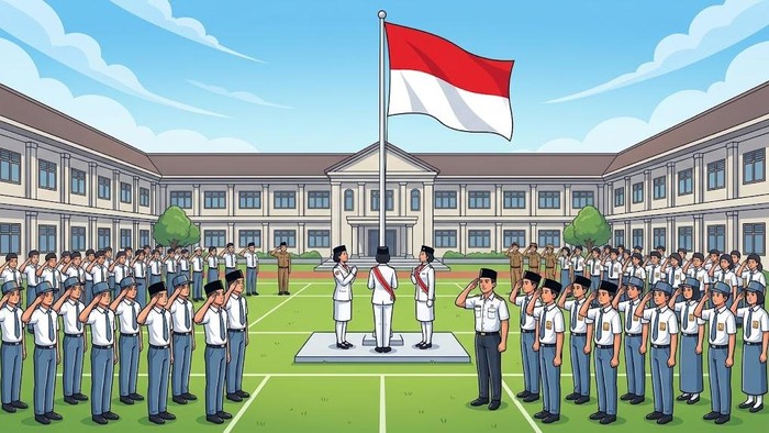 Ilustrasi upacara bendera Hari Sumpah Pemuda.