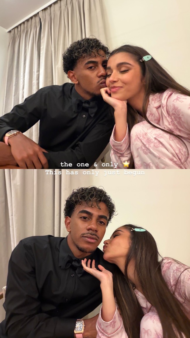 Setelah menyaksikan Lamine menang Kopa Tropy, In&eacute;s Garc&iacute;a mengunggah pose mesra dengan sang bintang lapangan itu selagi menulis, &lsquo;The one & only&rsquo;. Foto: Instagram @ineesgaarcia