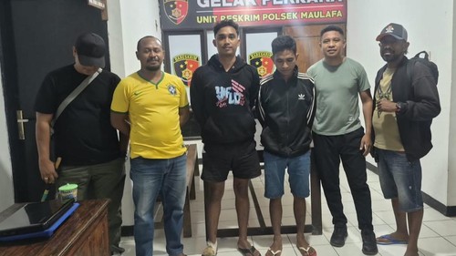 Para pelaku pengeroyokan dan pengrusakan bengkel di Kelurahan Penfui, Kecamatan Maulafa, Kota Kupang, NTT, Senin (26/10/2026) di kantor polisi. (Dok. Polsek Maulafa)