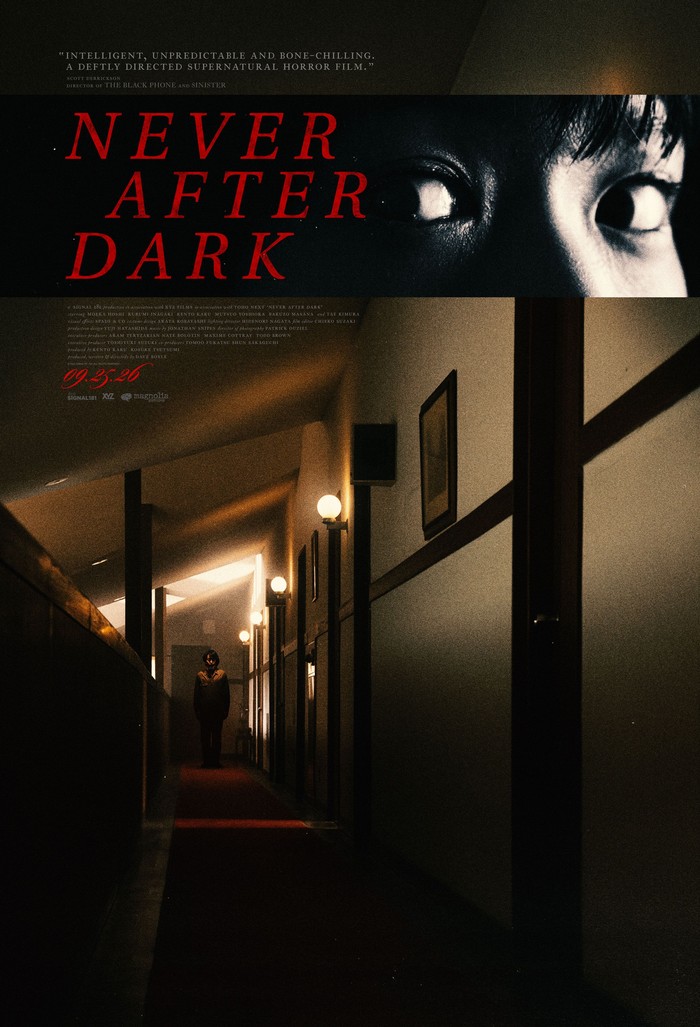Poster film horor Jepang terbaru 2026 Never After Dark.