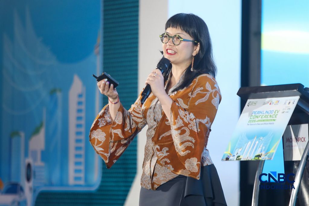 Wamendiktisaintek, Prof. Stella Christie dalam acara PERIKLINDO Electric Vehicle Conference (PEVC) 2026 di Mövenpick Hotel, Jakarta, Rabu (28/10/2026). (CNBC Indonesia/Faisal Rahman)