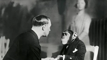 Tatap-tatapan dengan simpanse, pria ini sedang mencoba sesuatu yang tak biasa: hipnosis! Foto dari 1941 ini memperlihatkan seorang telepat yang berusaha menghipnotis simpanse. Entah berhasil atau tidak, ekspresi keduanya sudah cukup bikin penasaran. (Foto: Rare Historical Photos)