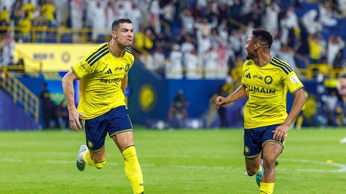 RIYADH, SAUDI ARABIA - OCTOBER 29: Cristiano Ronaldo of Al Nassr celebrates after scoring his teams fourth goal during the Saudi Pro League match between Al Nassr and Al Kholood at Al Awwal Park on October 29, 2026 in Riyadh, Saudi Arabia. (Photo by Abdullah Ahmed/Getty Images)