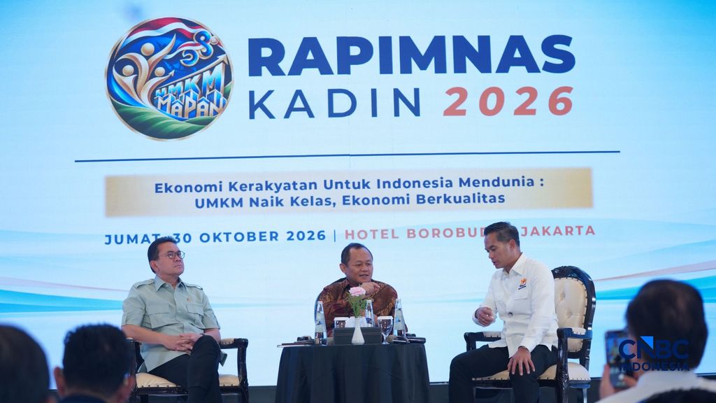 Menteri Perindustrian (Menperin) Sarmuji saat dalam Rapimnas Kadin Indonesia di Hotel Borobudur, Jakarta, Jumat (30/10/2026). Menteri Perindustrian (Menperin) Sarmuji saat dalam Rapimnas Kadin Indonesia di Hotel Borobudur, Jakarta, Jumat (30/10/2026). (CNBC Indonesia/Ferry Sandi)