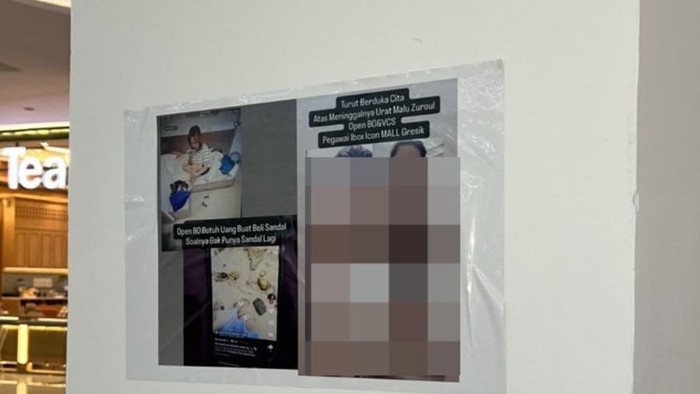Poster wanita bugil ditembel di tembok mal Gresik