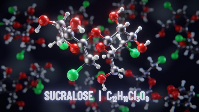 Sucralose molecular structure. 3D illustration