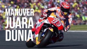 Aksi Cekatan Marquez Berselancar di Aspal Valencia
