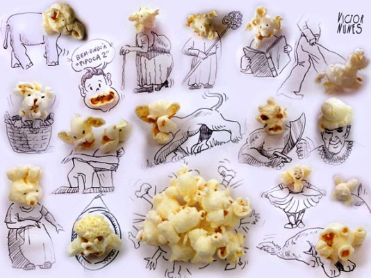 Gambar Imajinatif Ini Dibuat dari Popcorn Walnut dan Selada