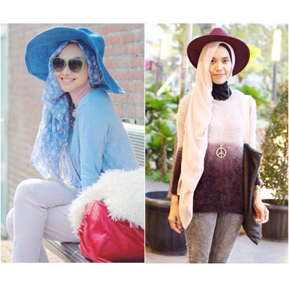  Hijab Style Bergaya dengan Topi Besar Ala Zaskia Sungkar 