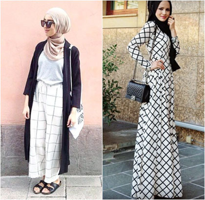  Hijab Style Tren Busana Print Kotak kotak Populer di 