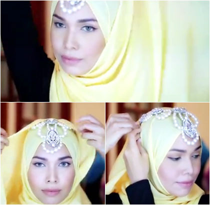 Tutorial Hijab Dengan Kalung Sebagai Aksesori Kepala Untuk Ke Pesta