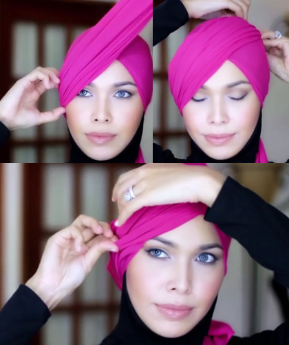 Tutorial Hijab Terinspirasi Topi Pramugari Emirates 3