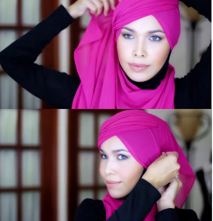 Tutorial Hijab Terinspirasi Topi Pramugari Emirates - 4